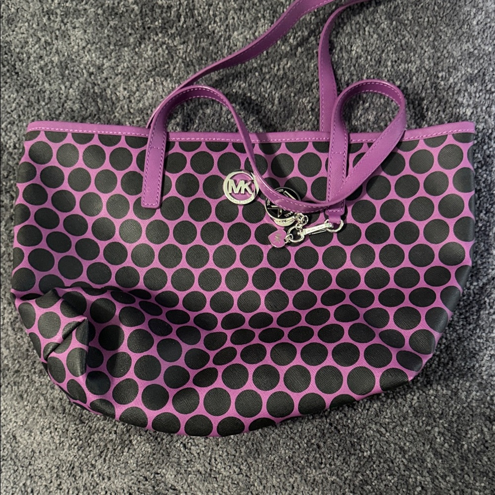 Michael Kors Purple and Black Polka Dot Tote